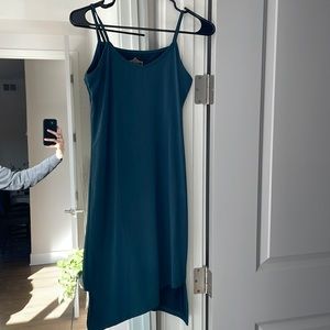 Blue dress with asymmetrical hem